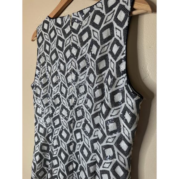 Banana Republic Monogram Black and White Geo Pattern Sequin Shift Dress - Picture 7 of 8